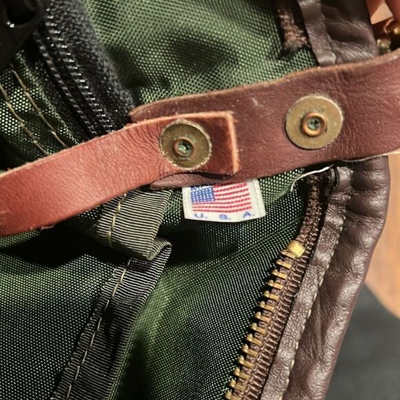 VTG made in USA Canvas Back shoulder bag green canvas brown leather trim EUC - Picture 8 of 16